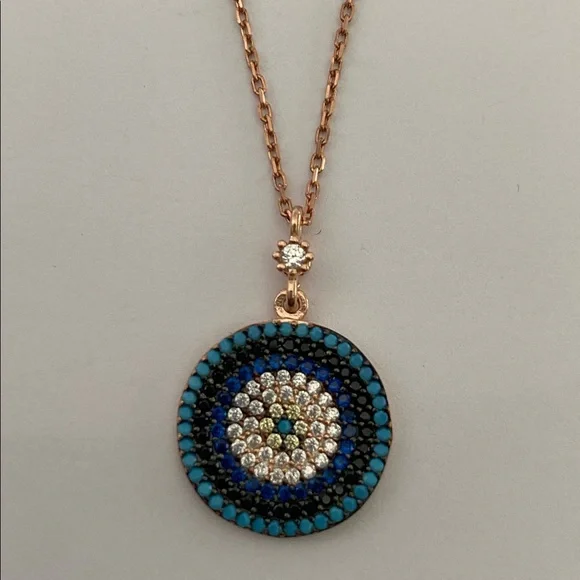 🧿925 Silver evileye necklace turquoise and cz stones